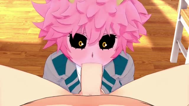 Mina Ashido gives a sneaky blowjob in Class