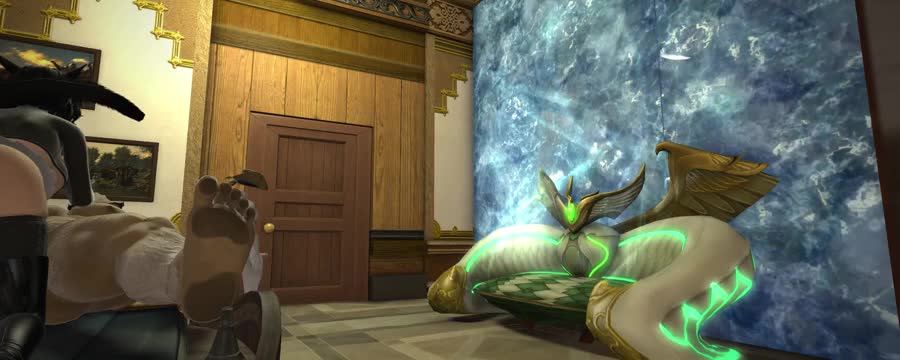 Miqo’te masturbating big penis with breasts
