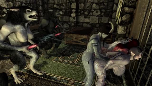 Werewolf cum shower for futas