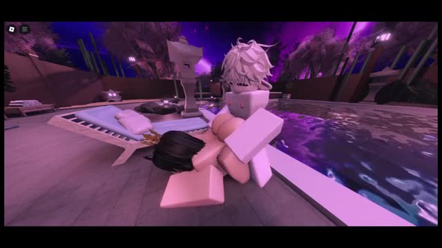 Having fun with a fan at a pool