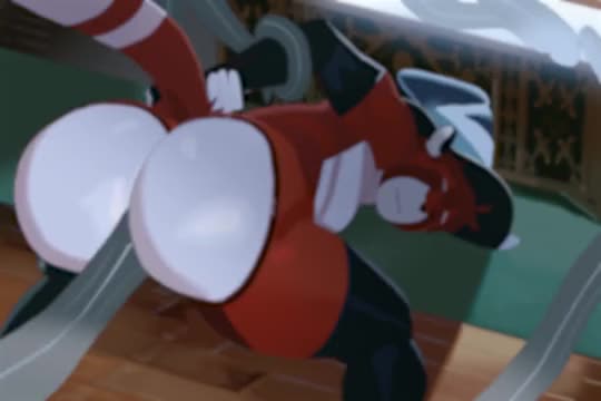 Red raccoon boy ravaged by tentacles