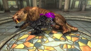 Sabre Cat handling in a temple