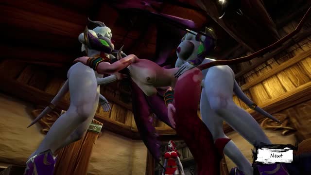 Succubus gangbanged by 2 futa draenei