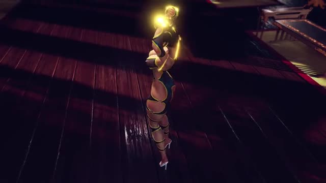 Busty Chun Li in slutty bodysuit solo dancing and posing in сhinese temple