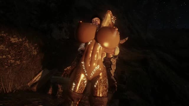 Hot argonian chick seduces a guy with her huge tits [Kar_Tavi]