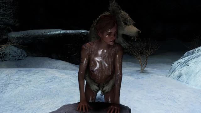 Ice Wolf fucking Ellie on a log stump