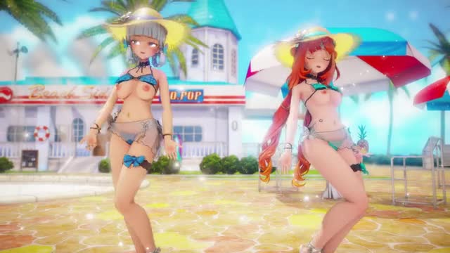 Ayaka and Niiro in swimsuits (Genshin Impact) in the Love Bag Dance Hall
