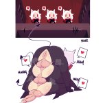pixzapix cerberus helltaker helltaker clothes absurdres highres 3futa 3newhalf anal animal ears anus ass clothed sex cum double penetration ejaculating while penetrated ejaculation english text futa with futa futa without pussy...