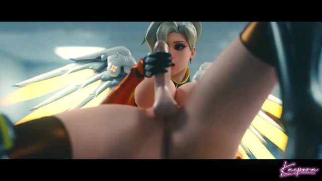 Mercy hanjob and D.va watch while masturbating