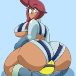 daisy-pink71 elesa pokemon skyla pokemon nintendo pokemon pokemon bw alternate breast size domination absurdres highres third-party edit 2girls ass blonde hair blue eyes boots breasts curvy faceless faceless female female focus...