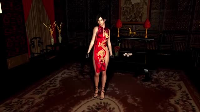 Demure spy Ada Wong in skimpy red dress ready to exchange her body for info