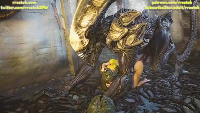 Samus Aran ruined by a massive cocked Xenomorph – Naked Version