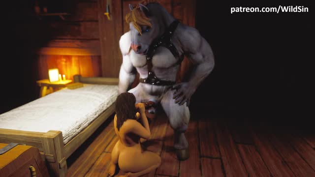 Horse with huge cock fuck curvy girl in cosy room
