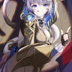 miyako hanabi cipher honkai: star rail honkai: star rail honkai series absurdres commentary request highres 1girl animal ear fluff animal ears animal hood armored boots black gloves blue eyes boots breasts cat