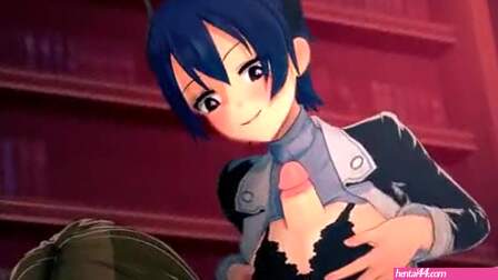 Blue haired girl giving a boobjob