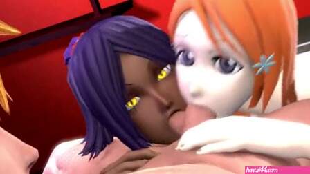 Orihime & Yoruichi Blowjob