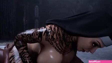 Tattooed Nun Sucks, Rides Hard & Takes Cum on Belly