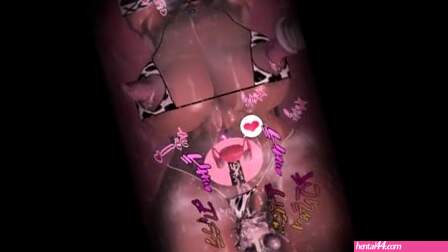 Chiaki’s womb gulps down worms’ semen