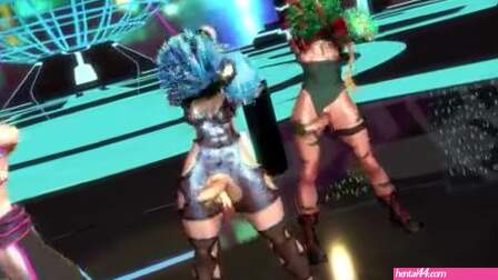Futas Сammy, Chun Li and Juri do a special cheerleading dance for fans