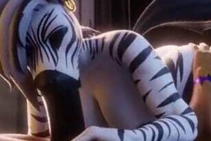 Zebra takes the whole black dick straight down her throat